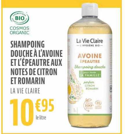 shampoing douche à l'avoine et l'épeautre aux notes de citron et romarin