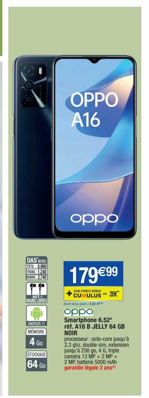 smartphone 6.52" a16 b jelly 64 gb noir oppo