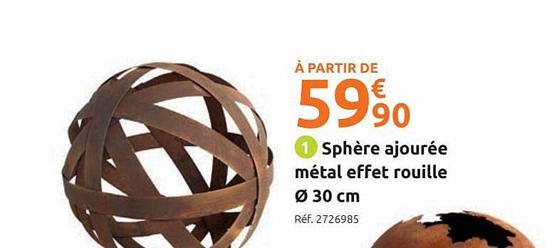 sphère ajourée métal effet rouille ø 30 cm