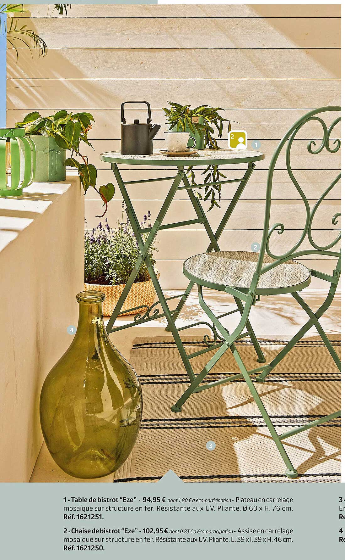 table de bistrot "eze", chaise de bistrot "eze"