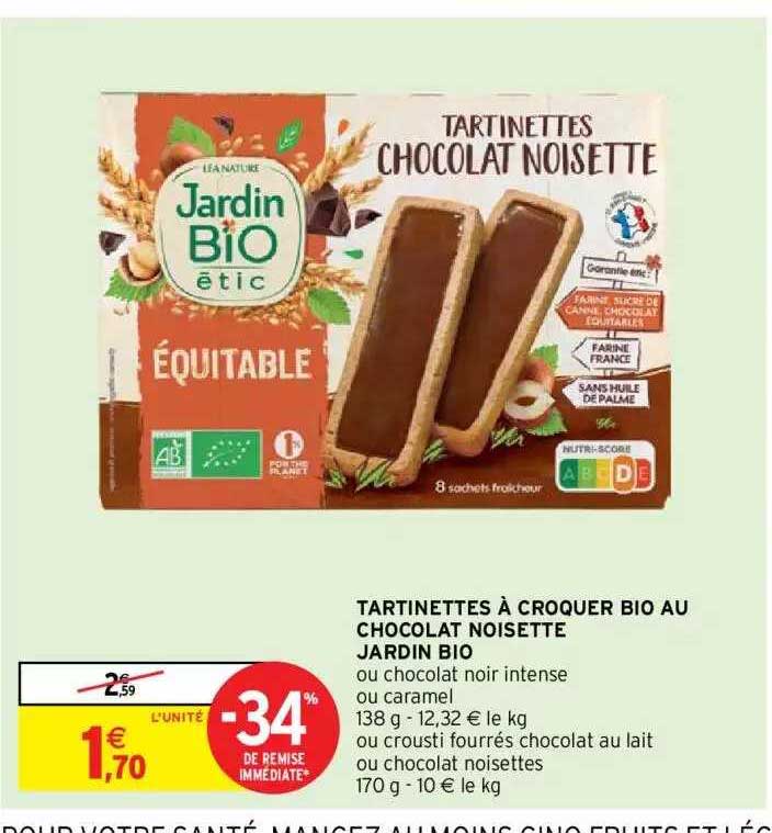tartinettes à croquer bio au chocolat noisette jardin bio