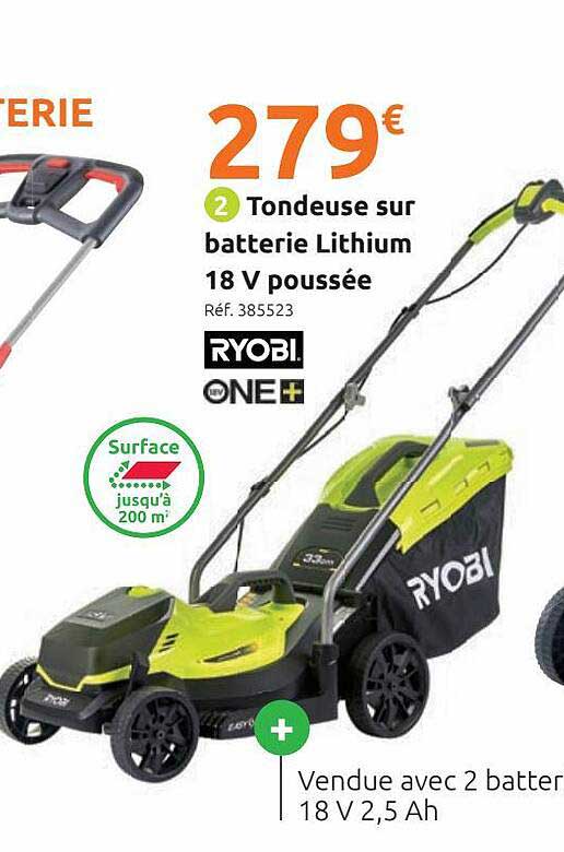 tondeuse sur batterie lithium 18 v poussée ryobi