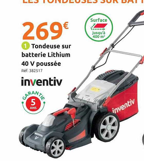 tondeuse sur batterie lithium 40v poussée inventiv