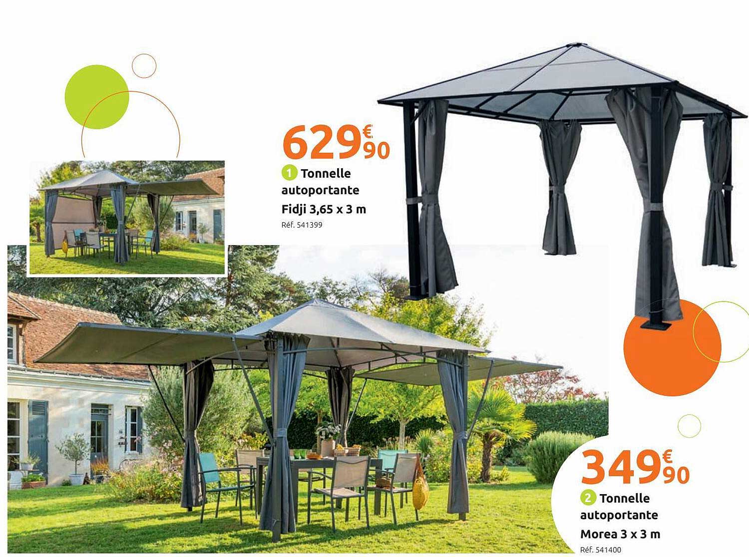 tonnelle autoportante fidji 3,65 x 3m, tonnelle autoportante morea 3 x 3m