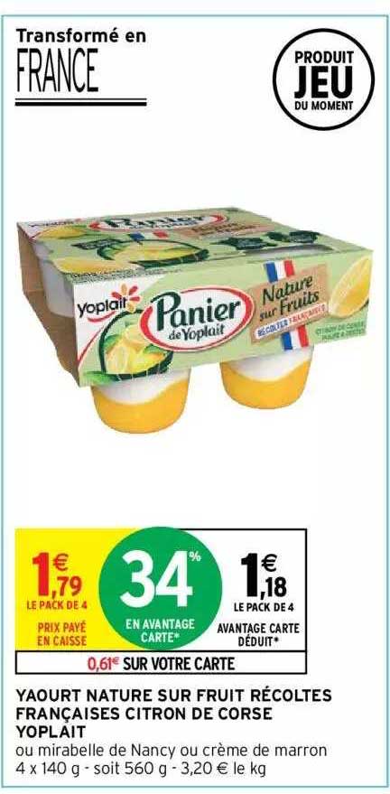 yaourt nature sur fruit récoltes françaises citron de corse yoplait