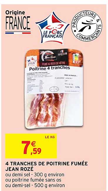 4 tranches de poitrine fumée jean rozé