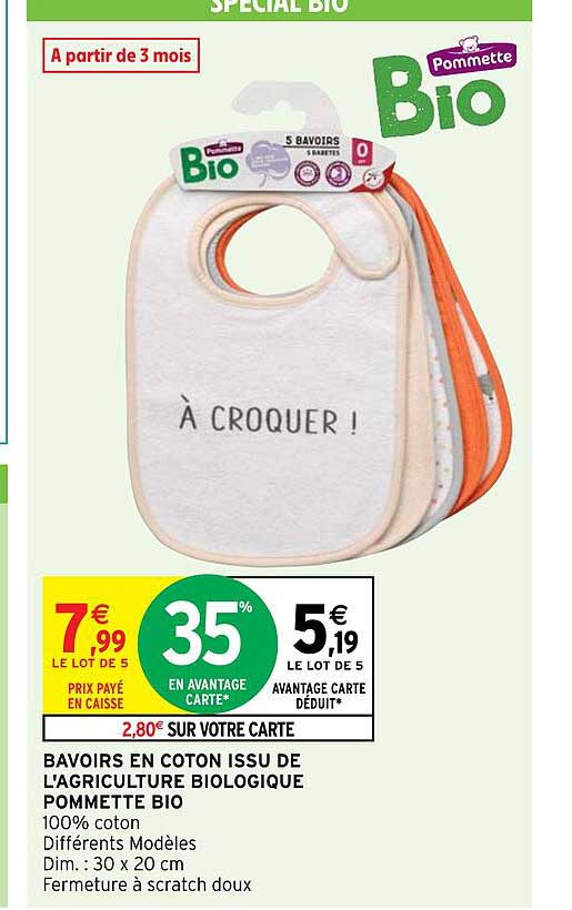 bavoirs en coton issu de l'agriculture biologique pommette bio