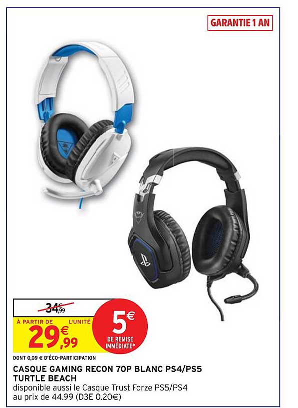 casque gaming recon 70p blanc ps4-ps5 turtle beach
