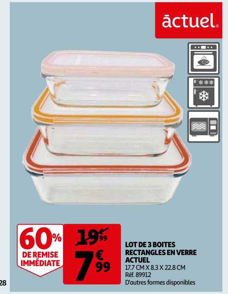 lot de 3 boîtes rectangles en verre actuel
