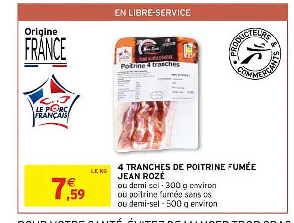 4 tranches de poitrine fumée jean rozé