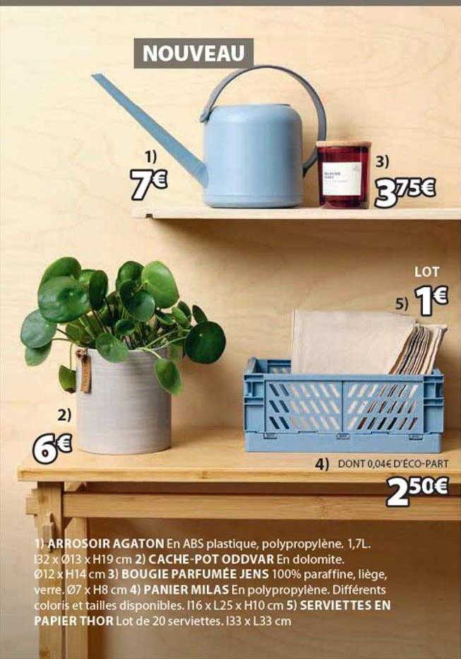 arrosoir agaton, cache-pot addvar, bougie parfumée jens, panier milas, serviettes en papier thor