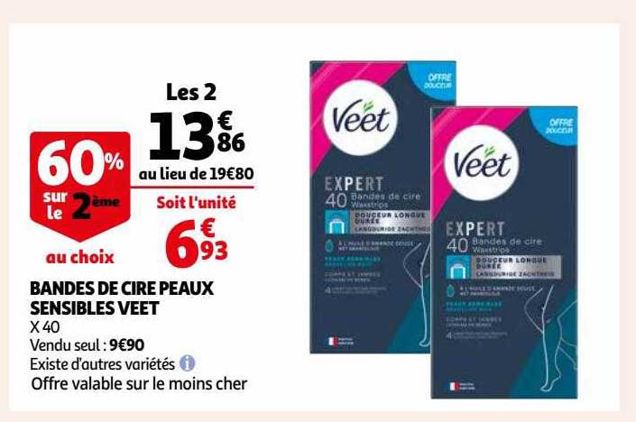 bandes de cire peaux sensibles veet