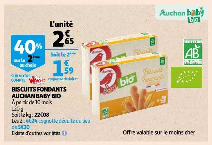 Biscuits Fondants Auchan Baby Bio