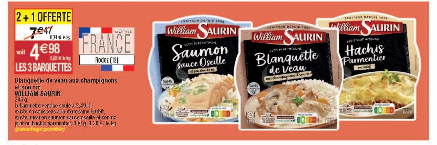 blanquette de veau aux champignons et son riz william saurin