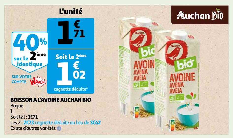 boisson à l'avoine auchan bio
