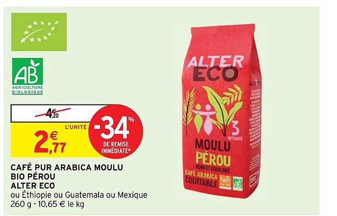 café pur arabica moulu bio pérou alter eco