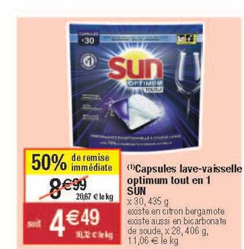 capsules lave-vaisselle optimum tout en 1 sun