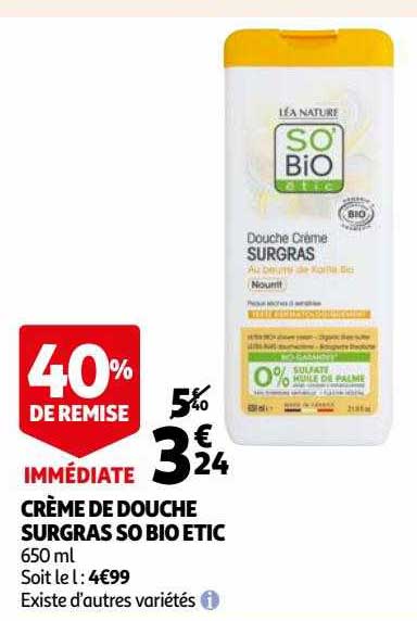 crème de douche surgras so bio étic