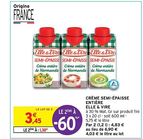 crème semi-épaisse entière elle & vire