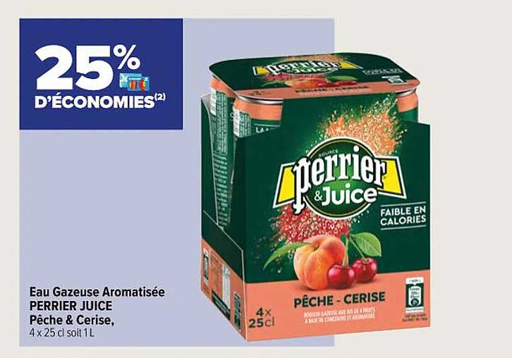 Eau Gazeuse Aromatisée Perrier Juice Pêche & Cerise