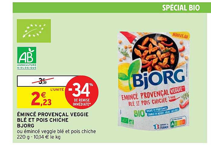 émincé provençal veggie blé et pois chiche bjorg