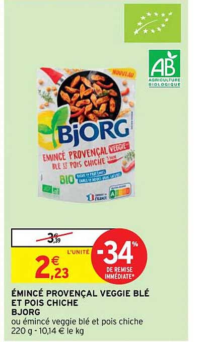 émincés provençal veggie blé et pois chiche bjorg