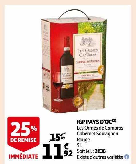 igp pays d'oc les ormes de cambras cabernet sauvignon rouge