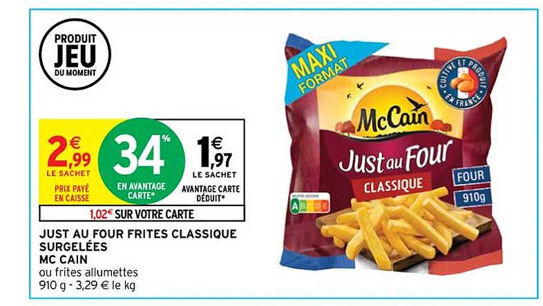 just au four frites classique surgelées mc cain