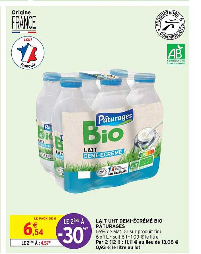 lait uht demi-écrémé bio pâturages