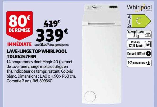 lave-linge top whirlpool tdlr6247frn