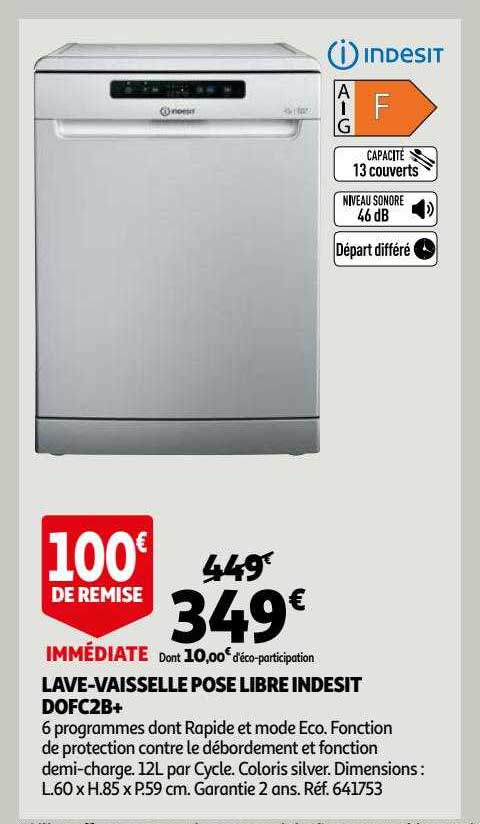 lave-vaisselle pose libre indesit dofc2b+