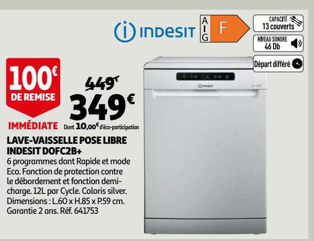 lave-vaisselle pose libre indesit dofc2b+