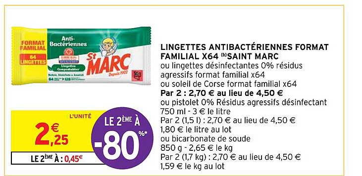 lingettes antibactériennes format familial x64 saint marc
