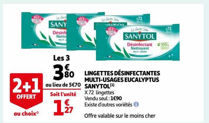 lingettes désinfectantes multi-usages eucalyptus sanytol