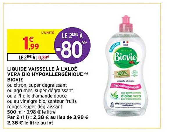 Liquide Vaisselle à L'aloé Vera Bio Hypoallergénique Biovie