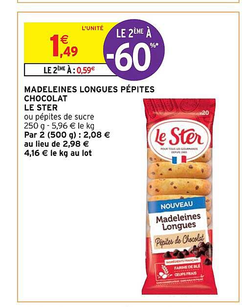 Madeleines Longues Pépites Chocolat Le Ster