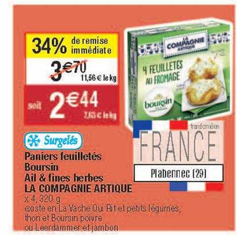 paniers feuilletés boursin ail & fines herbes la compagnie artique