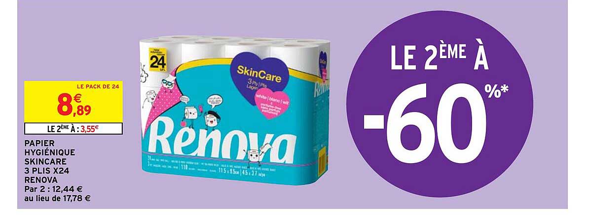 papier hygiénique skincare 3 plis x24 renova