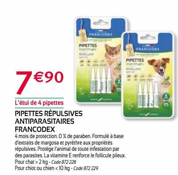 pipettes répulsives antiparasitaires francodex