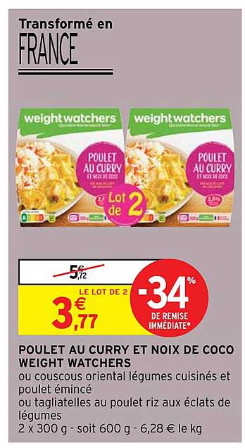 poulet au curry et noix de coco weight watchers