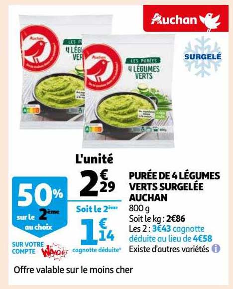 Purée De 4 Légumes Verts Surgelée Auchan