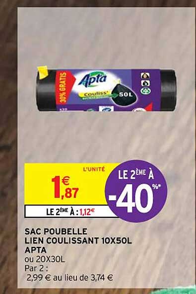sac poubelle lien coulissant 10 x 50l apta