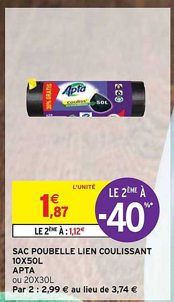 sac poubelle lien coulissant 10x50l apta