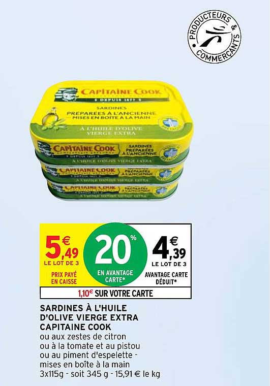 sardines à l'huile d'olive vierge extra capitaine cook