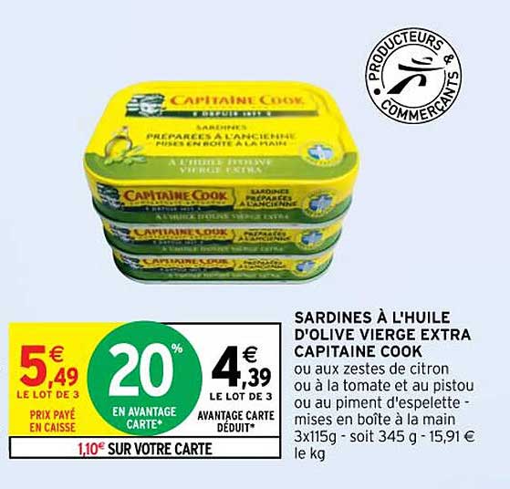 sardines à l'huile d'olive vierge extra capitaine cook
