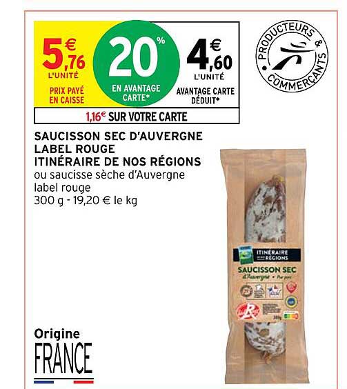 Saucisson Sec D'auvergne Label Rouge Itinéraire De Nos Régions