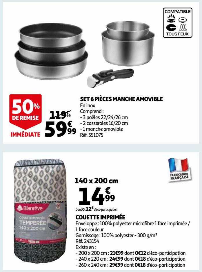 Set 6 Pièces Manche Amovible, Couette Imprimée Blan Rêve