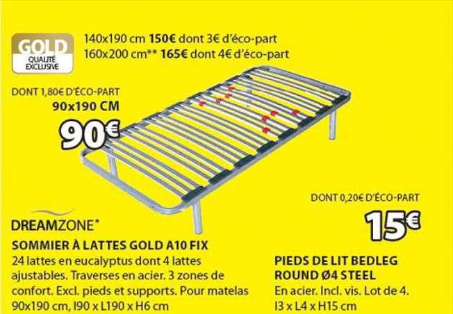sommier à lattes gold a10 fix, pieds de lit bedleg round ø 4 steel