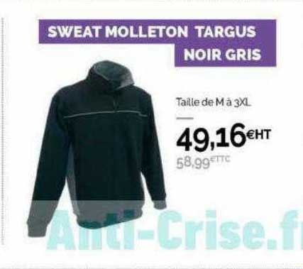 sweat molleton targus noir gris