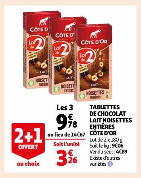 Tablettes De Chocolat Lait Noisettes Entières Côte D'or